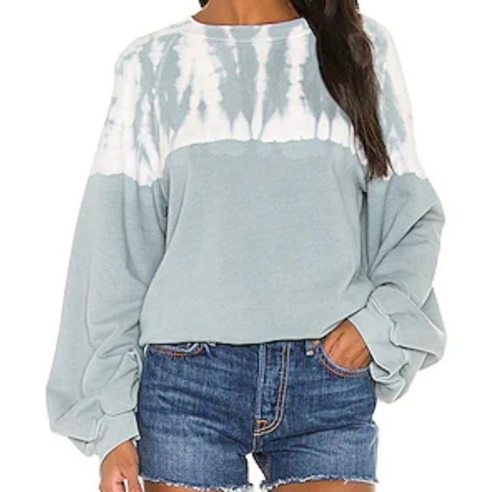Raquel Allegra‎ Blue White Tie Dye Balloon Sleeve Sweatshirt Size 0 XS (1200)
